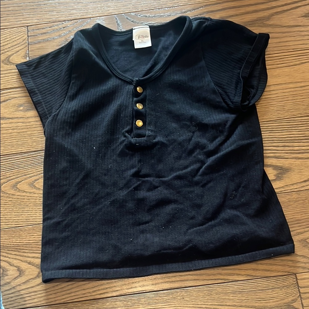 Black and Gold Button Down Shirt with Short Sleeves